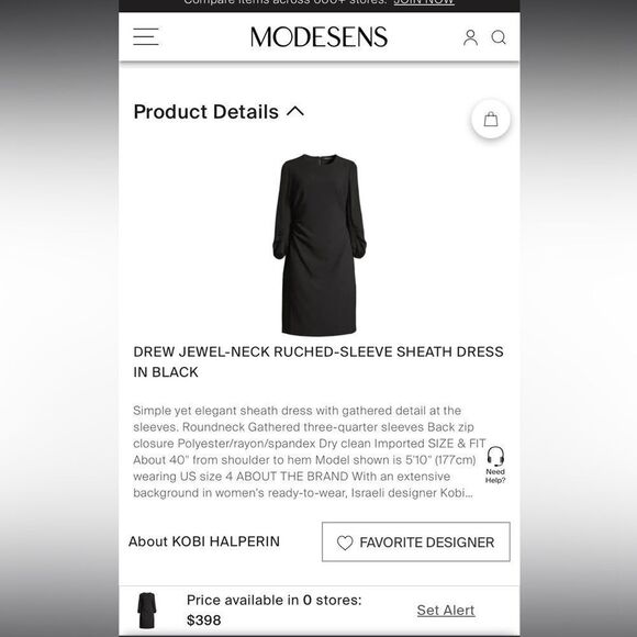 Kobi Halperin Silk Drew Jewel Neck Runch Black Long Sleeve Dress Size 4 - Picture 9 of 9